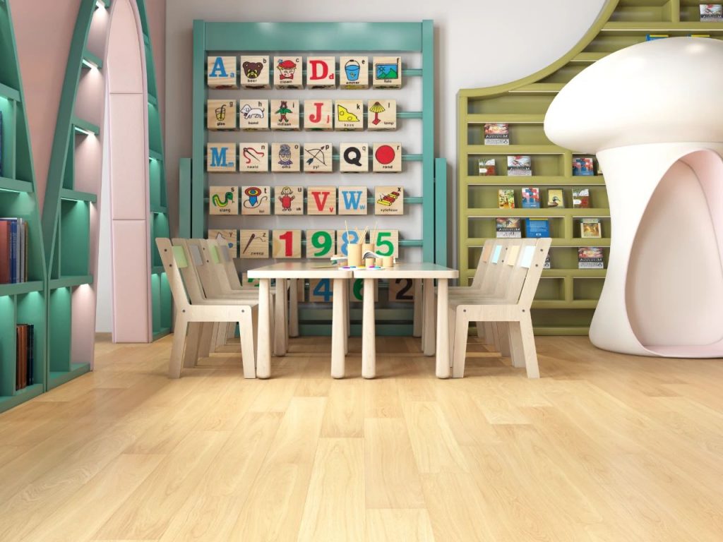 小蓝鲸石晶地板、石晶墙板幼儿园装修效果图案例